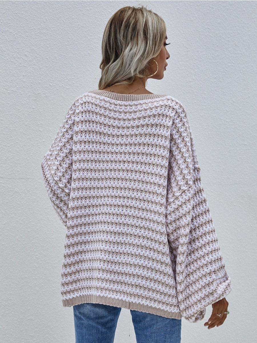 Calistally | Puff sleeve V-Neck Sweater - Beige