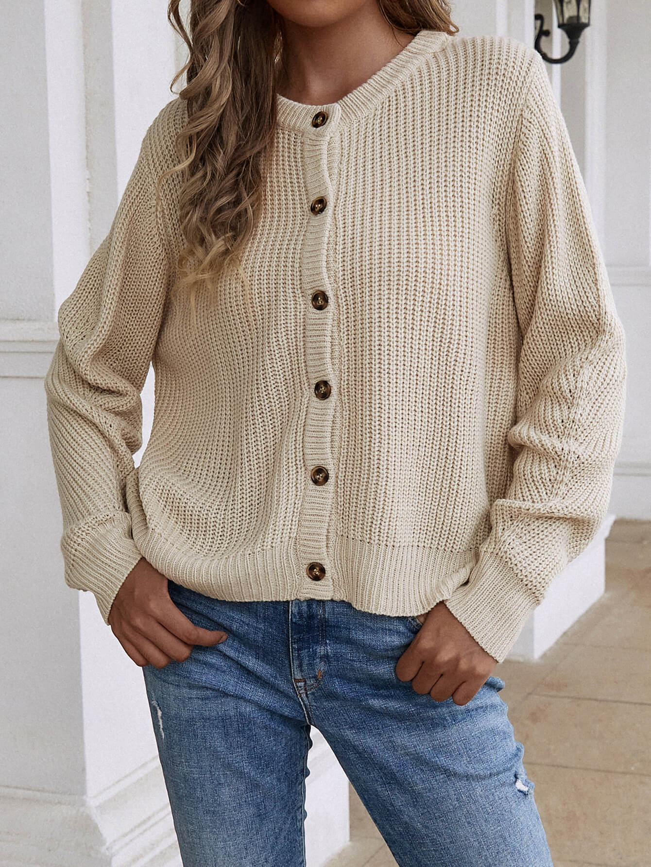 Calistally | Front and Back Wearable Knit Cardigan - Beige