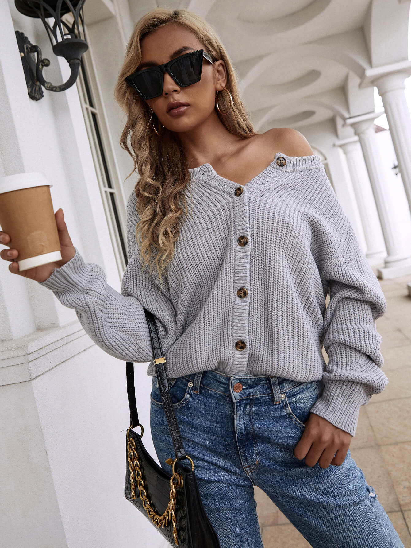 Calistally | Front and Back Wearable Knit Cardigan - Grey