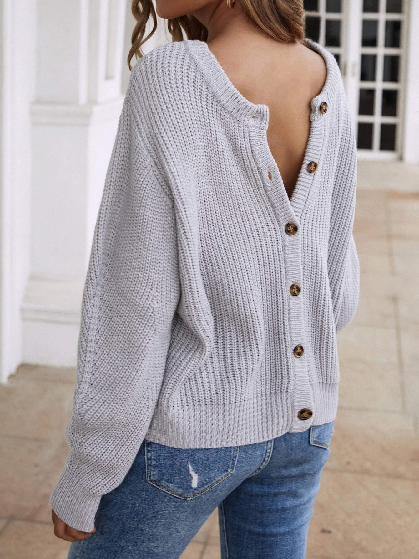 Calistally | Front and Back Wearable Knit Cardigan - Grey