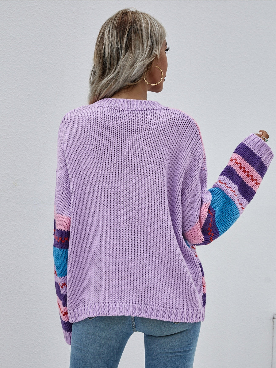 Calistally | Stripe Color-Block Knit Long-Sleeve Top - Lalic
