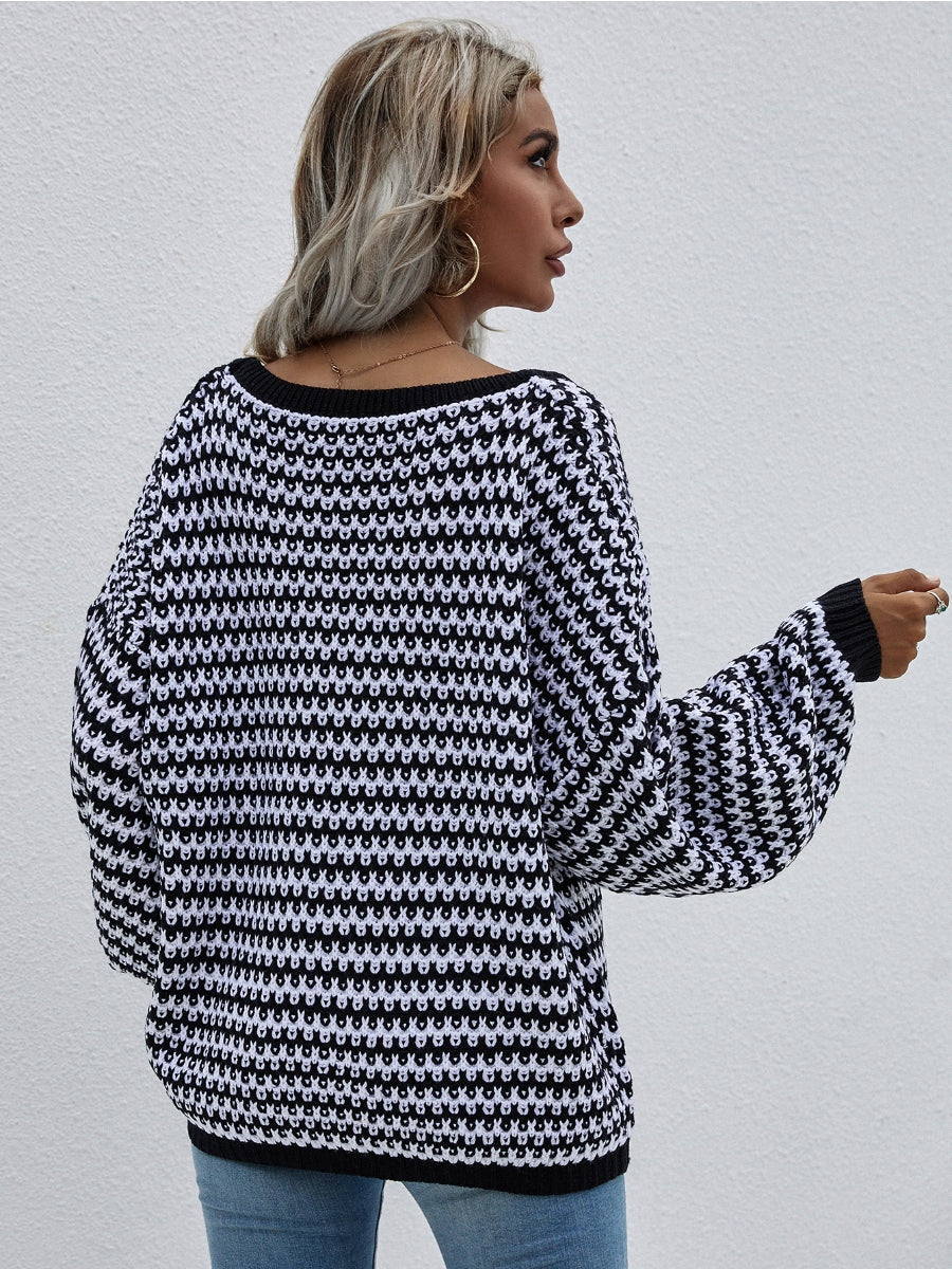 Calistally | Puff sleeve V-Neck Sweater - Black