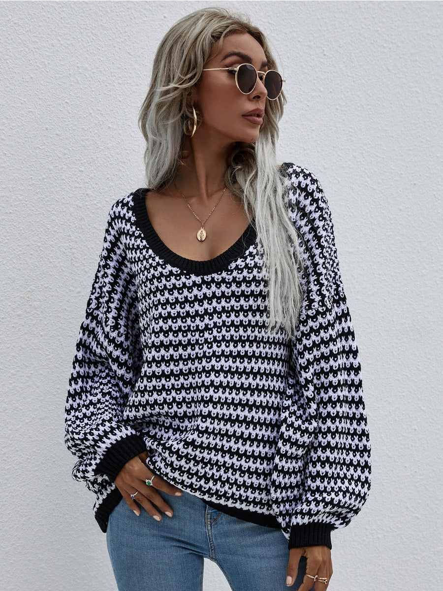Calistally | Puff sleeve V-Neck Sweater - Black
