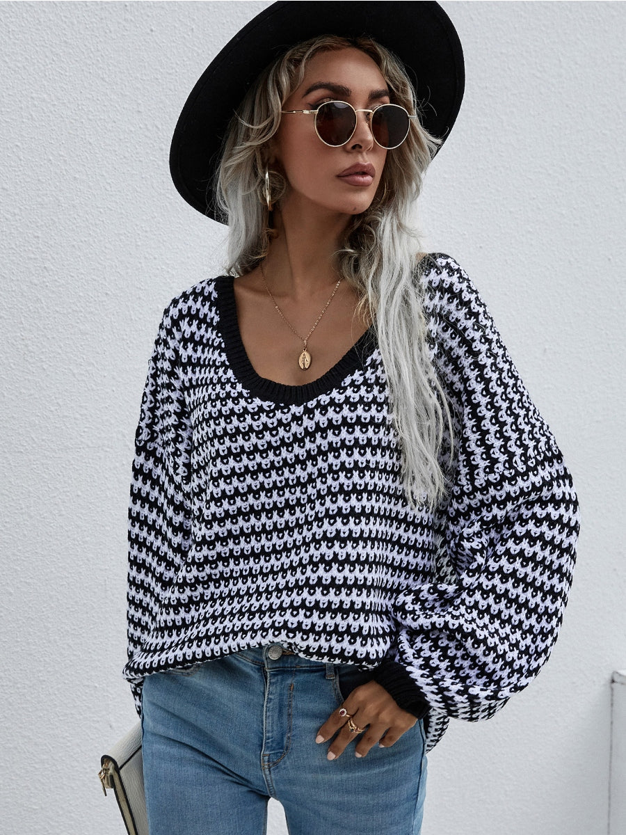 Calistally | Puff sleeve V-Neck Sweater - Black