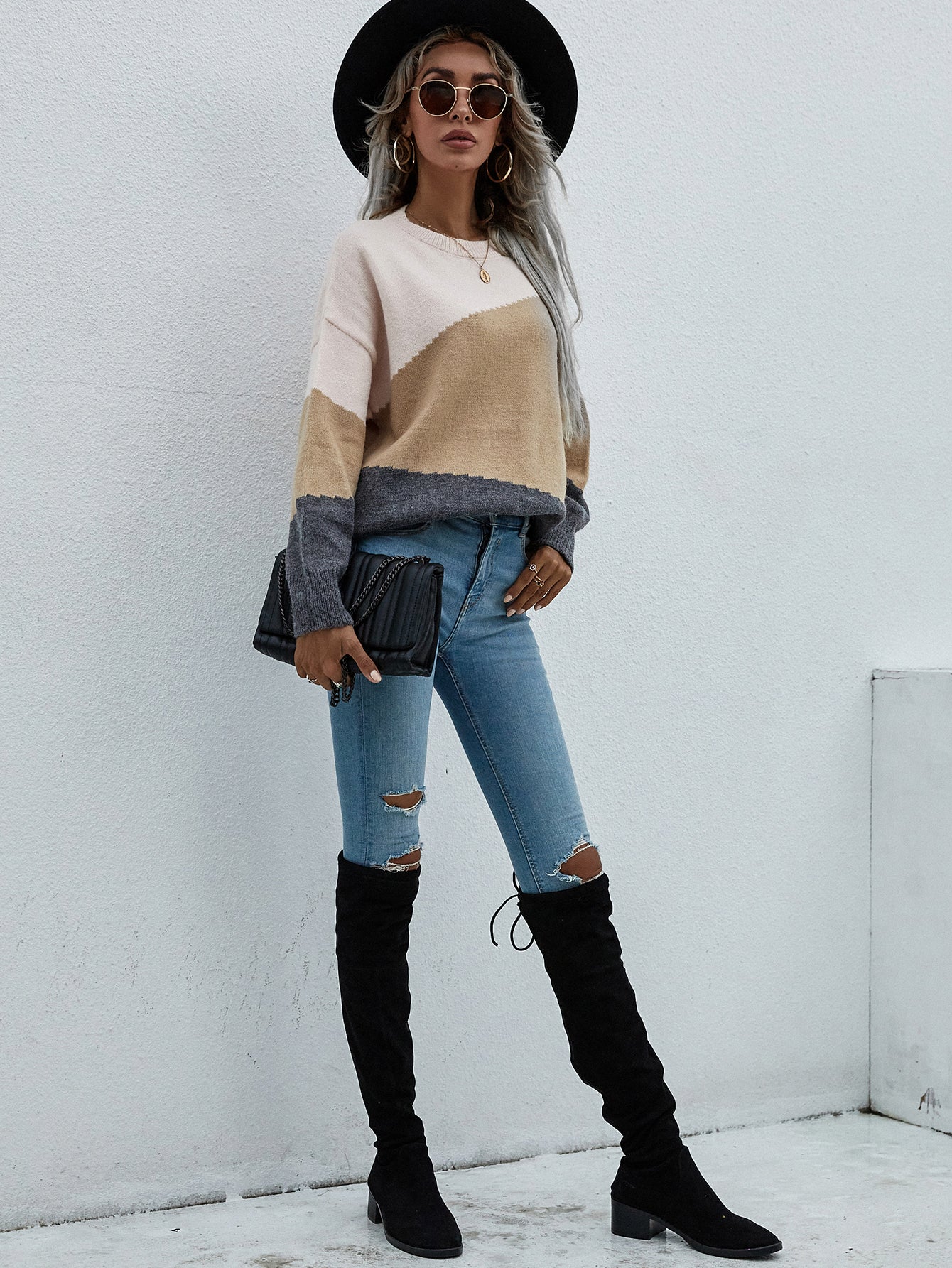 Calistally | ELMA Knit Jumper - Apricot Block