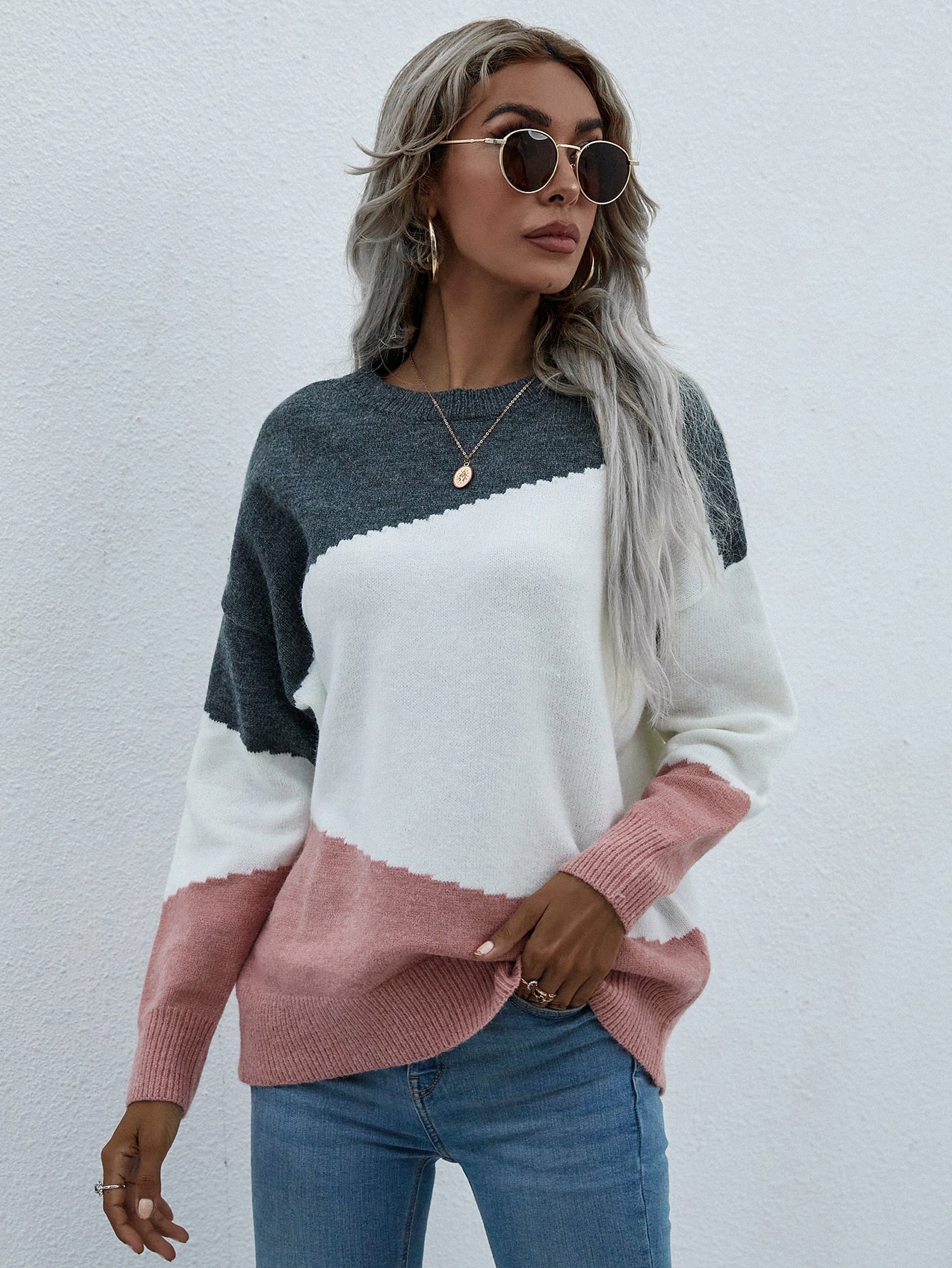 Calistally | ELMA Knit Jumper - Pink Block