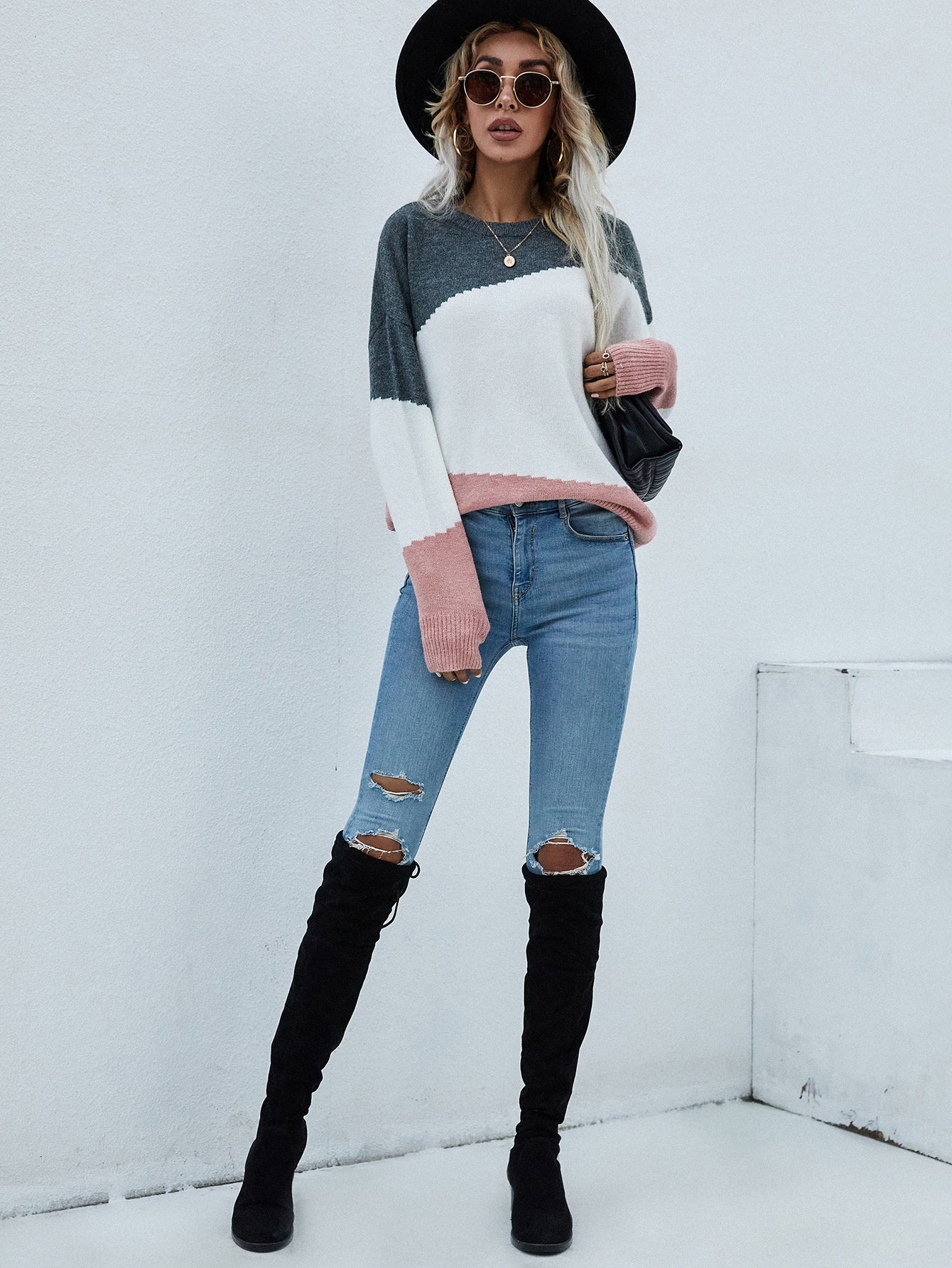 Calistally | ELMA Knit Jumper - Pink Block