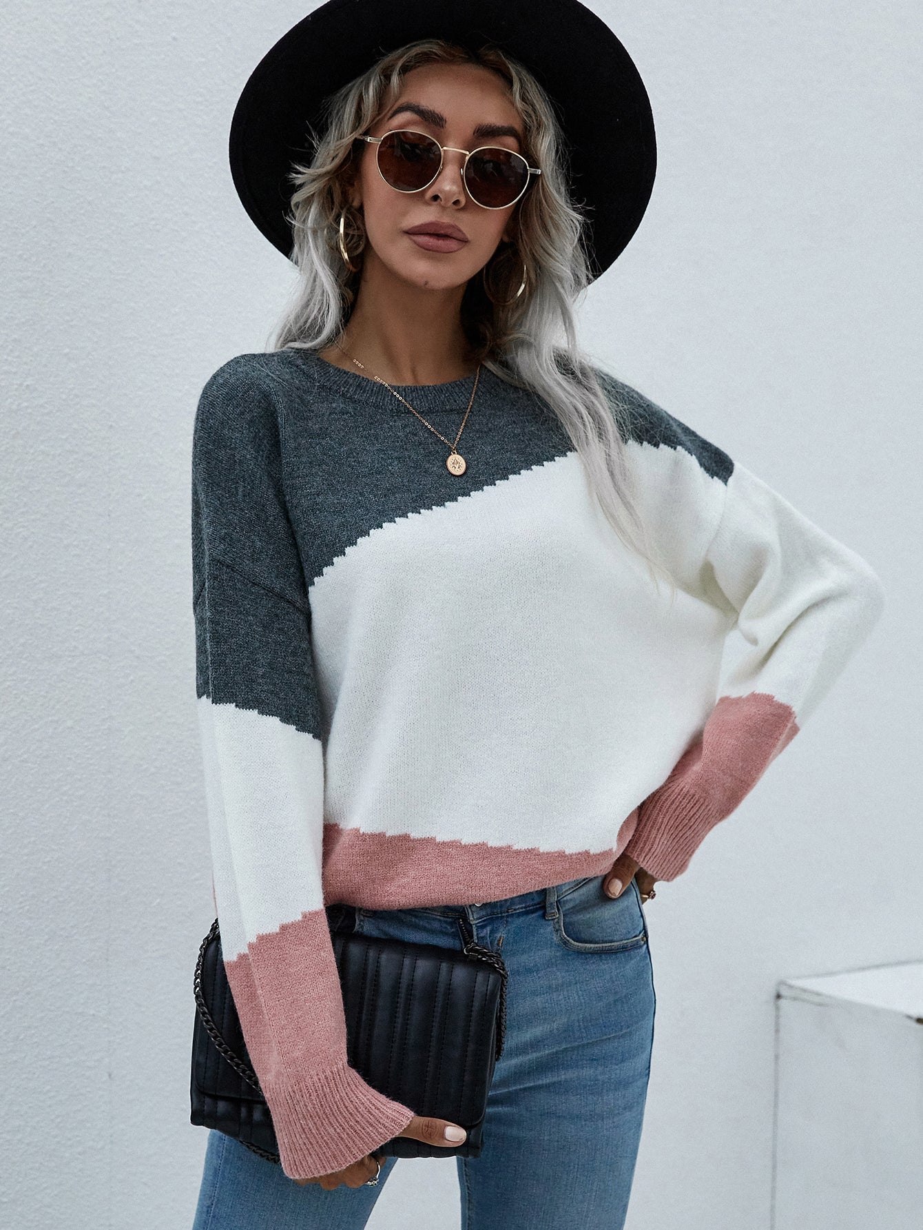 Calistally | ELMA Knit Jumper - Pink Block