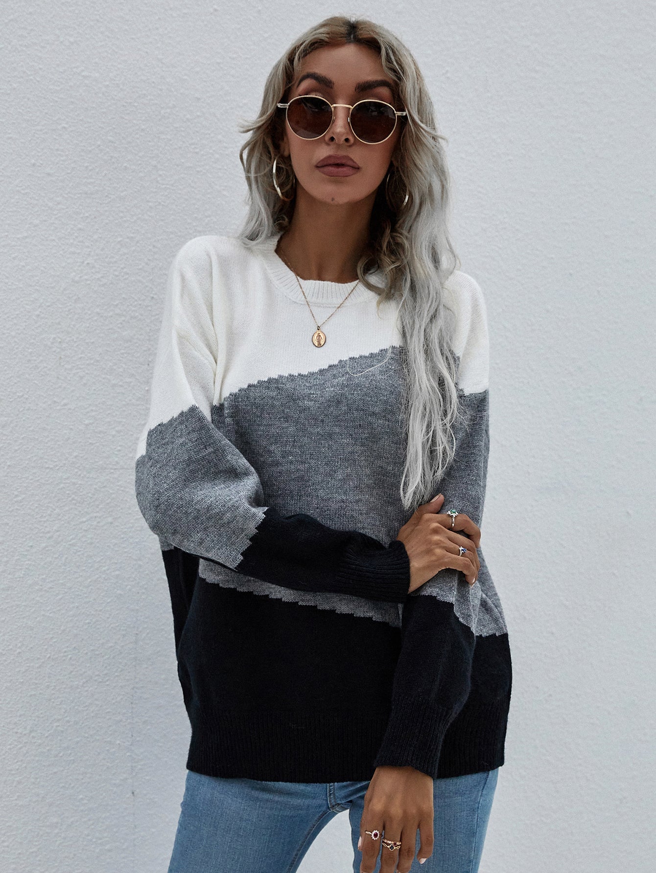Calistally | ELMA Knit Jumper - Grey Block