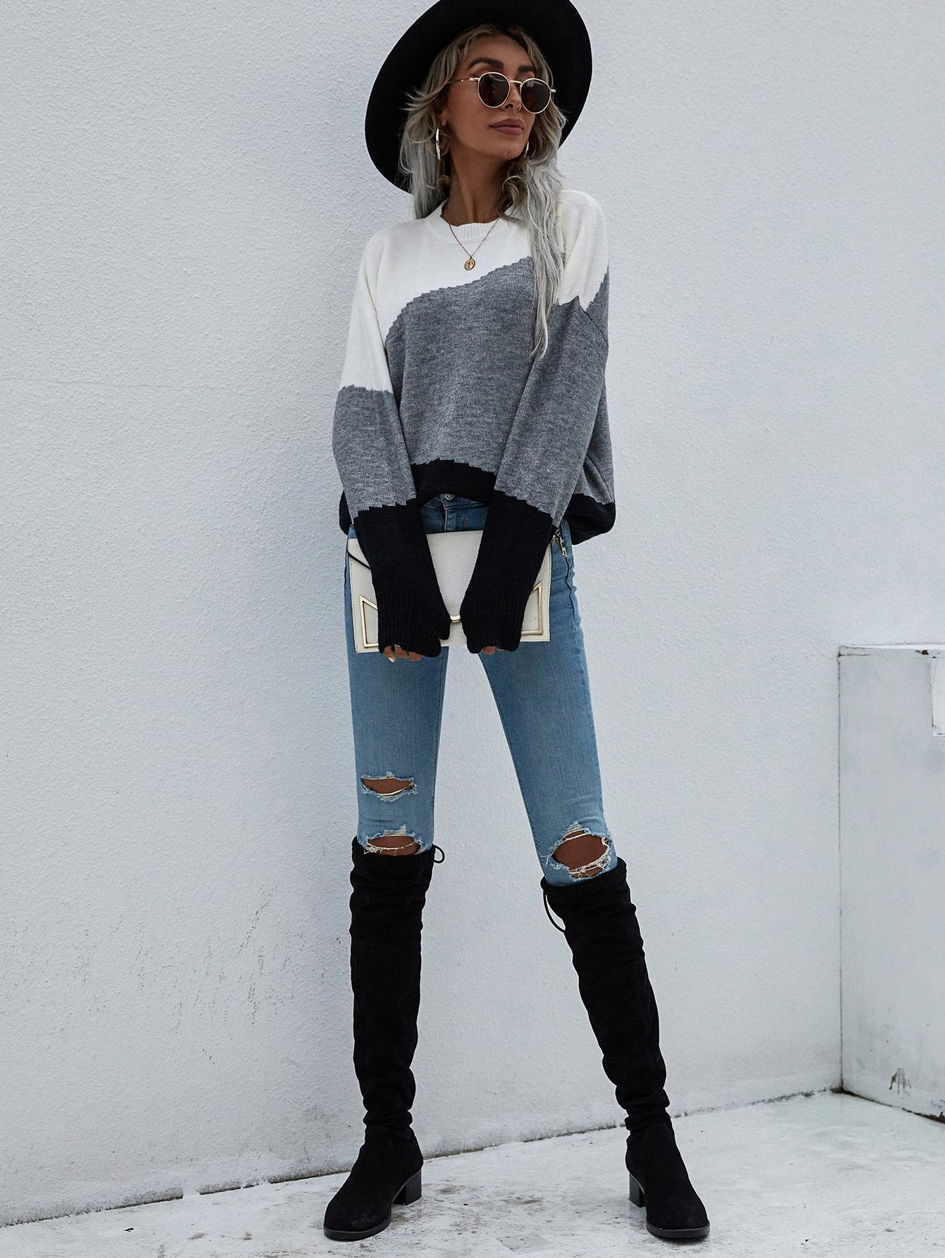 Calistally | ELMA Knit Jumper - Grey Block