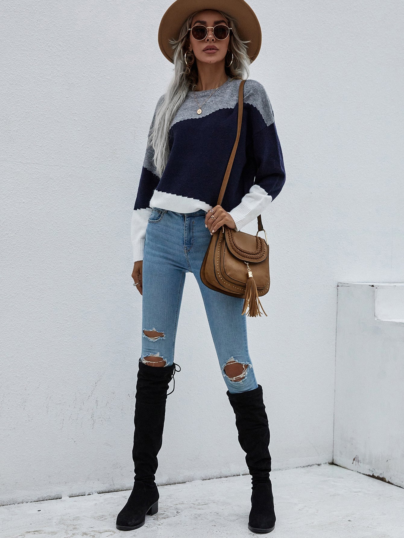 Calistally | ELMA Knit Jumper - Navy Block