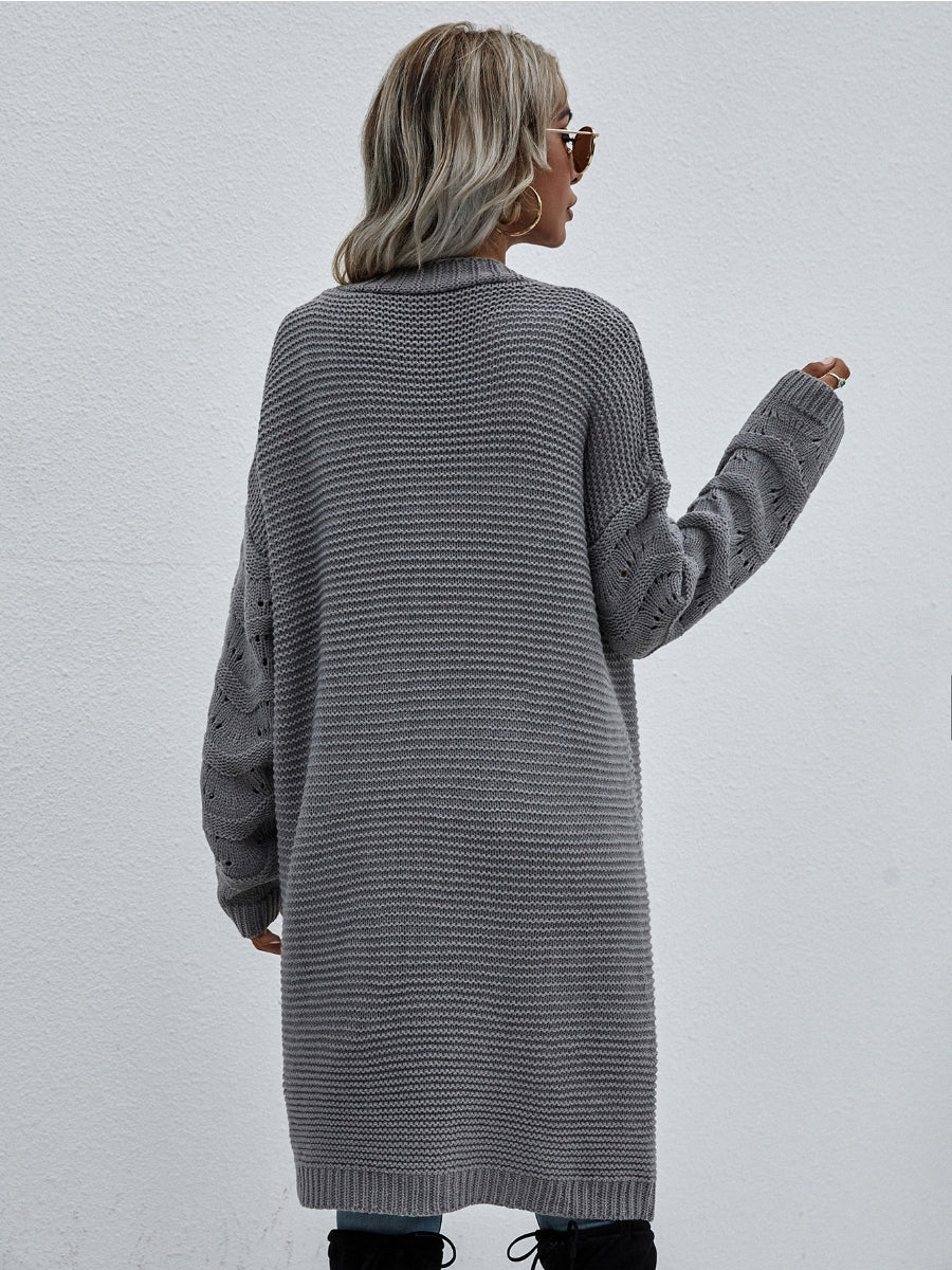 Calistally | Braid Open Knit Long Cardigan - Grey
