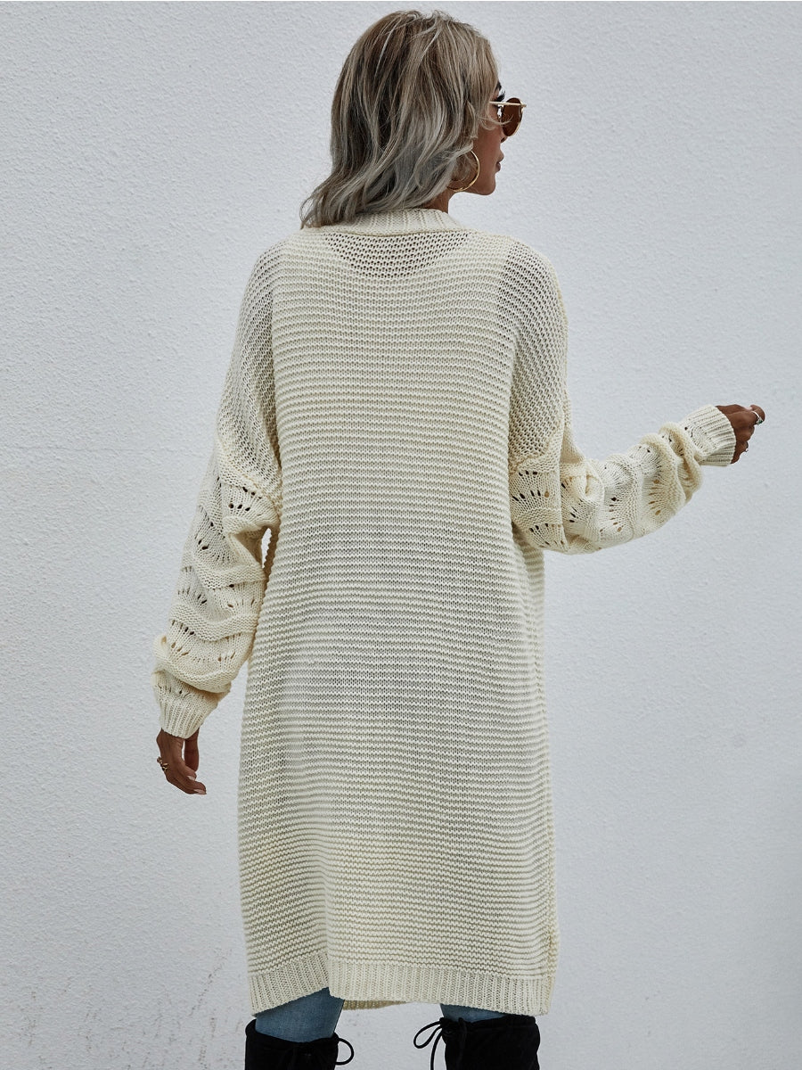 Calistally | Braid Open Knit Long Cardigan - Cream