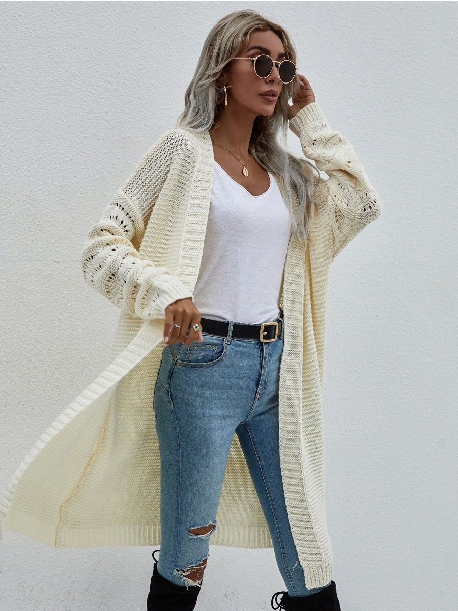 Calistally | Braid Open Knit Long Cardigan - Cream
