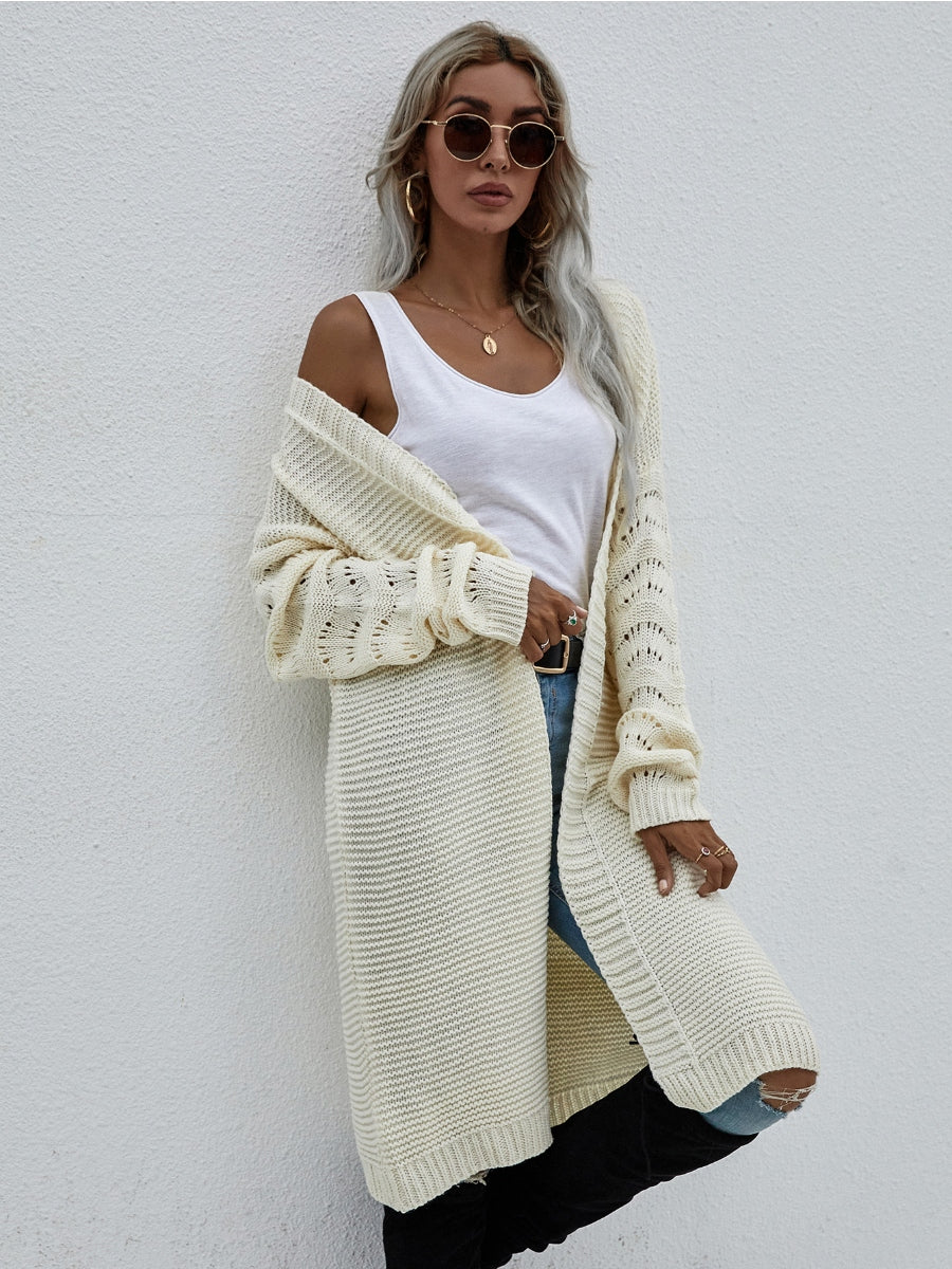 Calistally | Braid Open Knit Long Cardigan - Cream