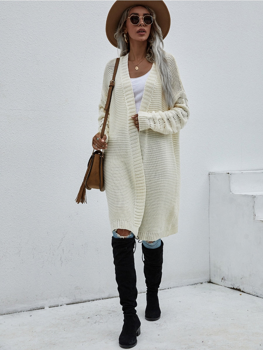 Calistally | Braid Open Knit Long Cardigan - Cream