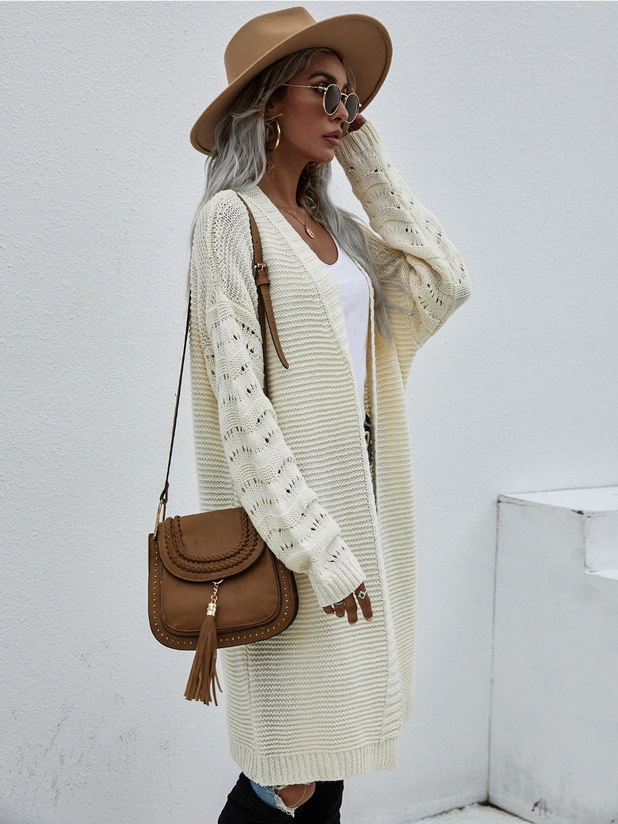 Calistally | Braid Open Knit Long Cardigan - Cream