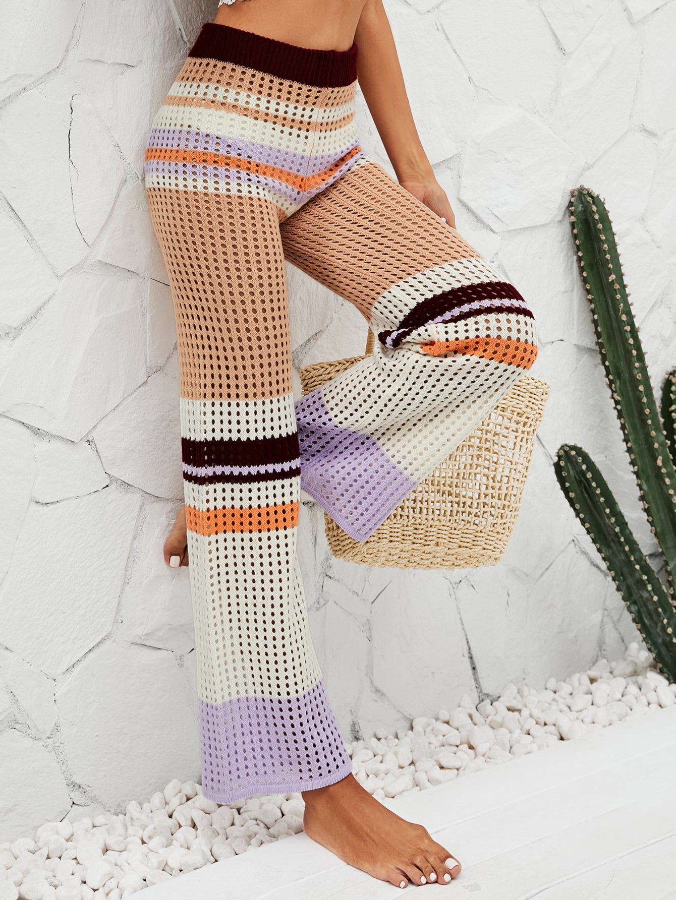 BEE CROCHET WIDE LEG PANTS - KHAKI