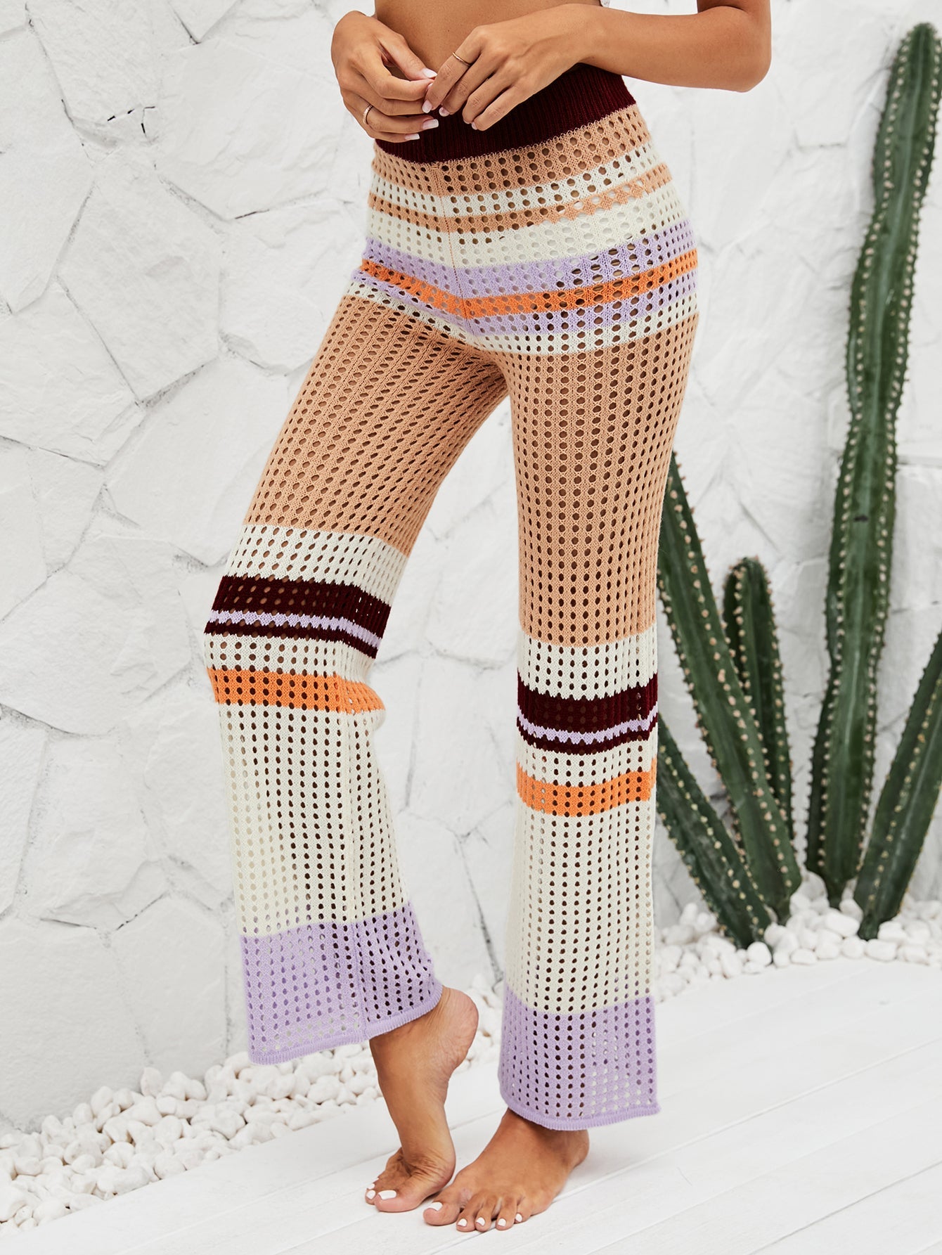 BEE CROCHET WIDE LEG PANTS - KHAKI