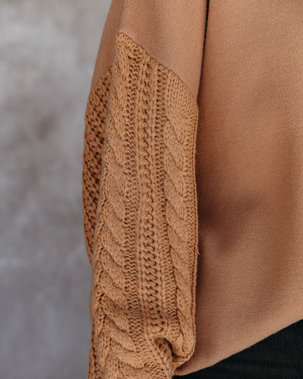 BRAIDED SLEEVE KNIT SWEATER - KHAKI