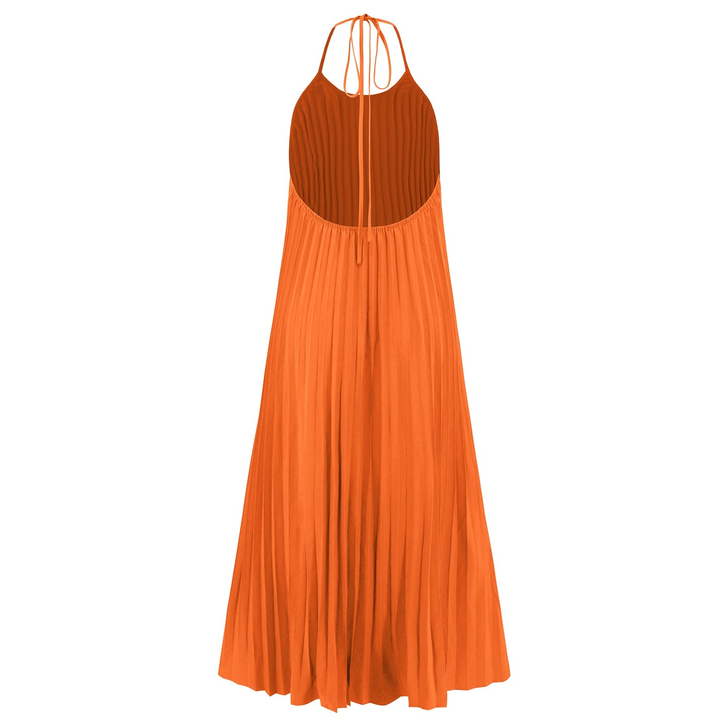 Eleanor Pleated Halter Maxi Dress - Orange