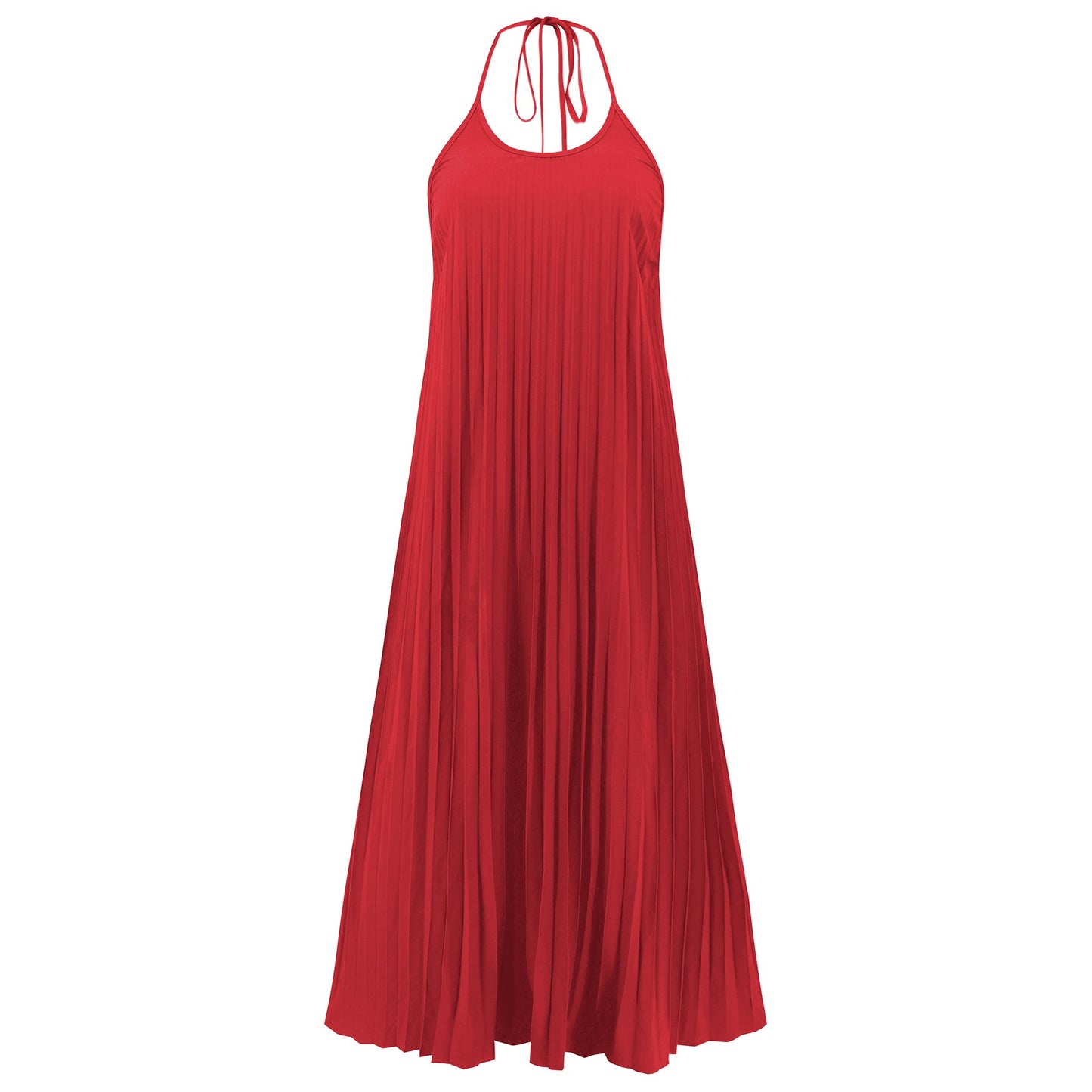 Eleanor Pleated Halter Maxi Dress - Red