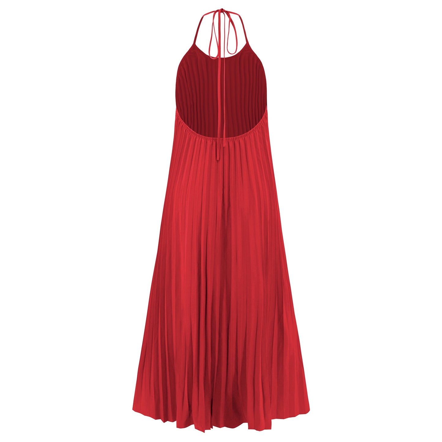 Eleanor Pleated Halter Maxi Dress - Red