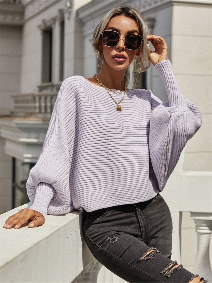 Calistally | GISELE Lantern Sleeve Tighten Cuff Knit Top - Lavender