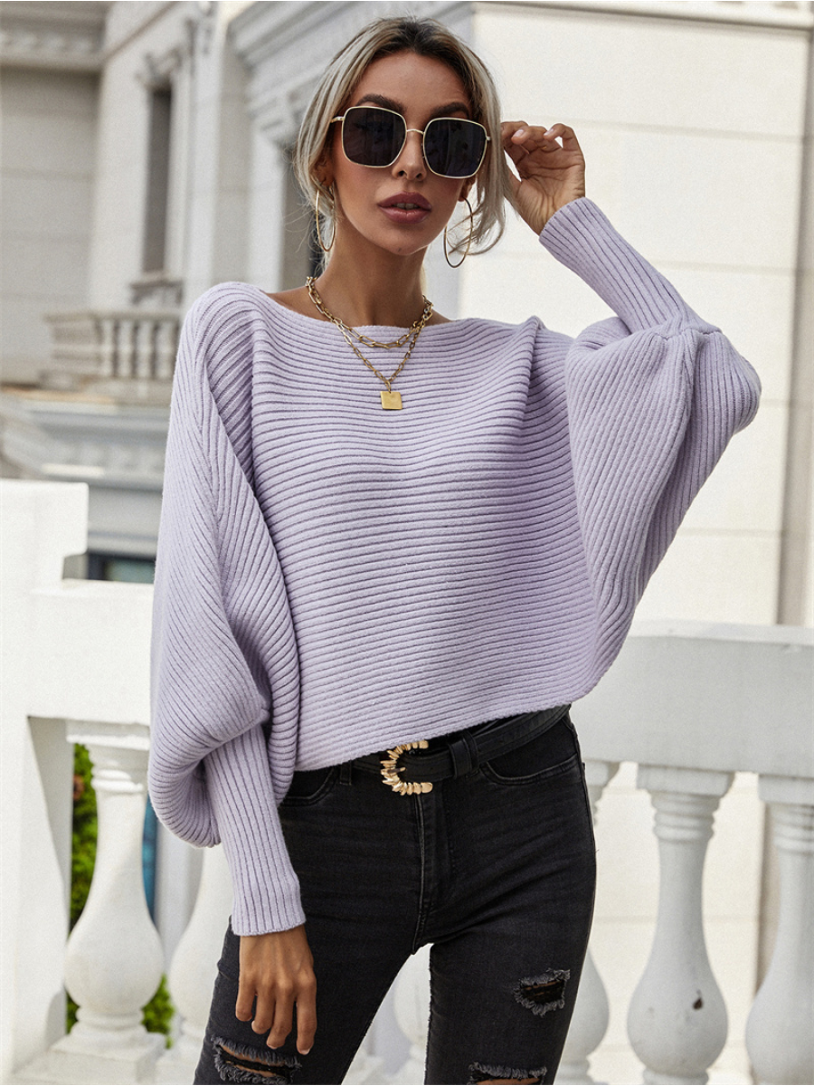 Calistally | GISELE Lantern Sleeve Tighten Cuff Knit Top - Lavender