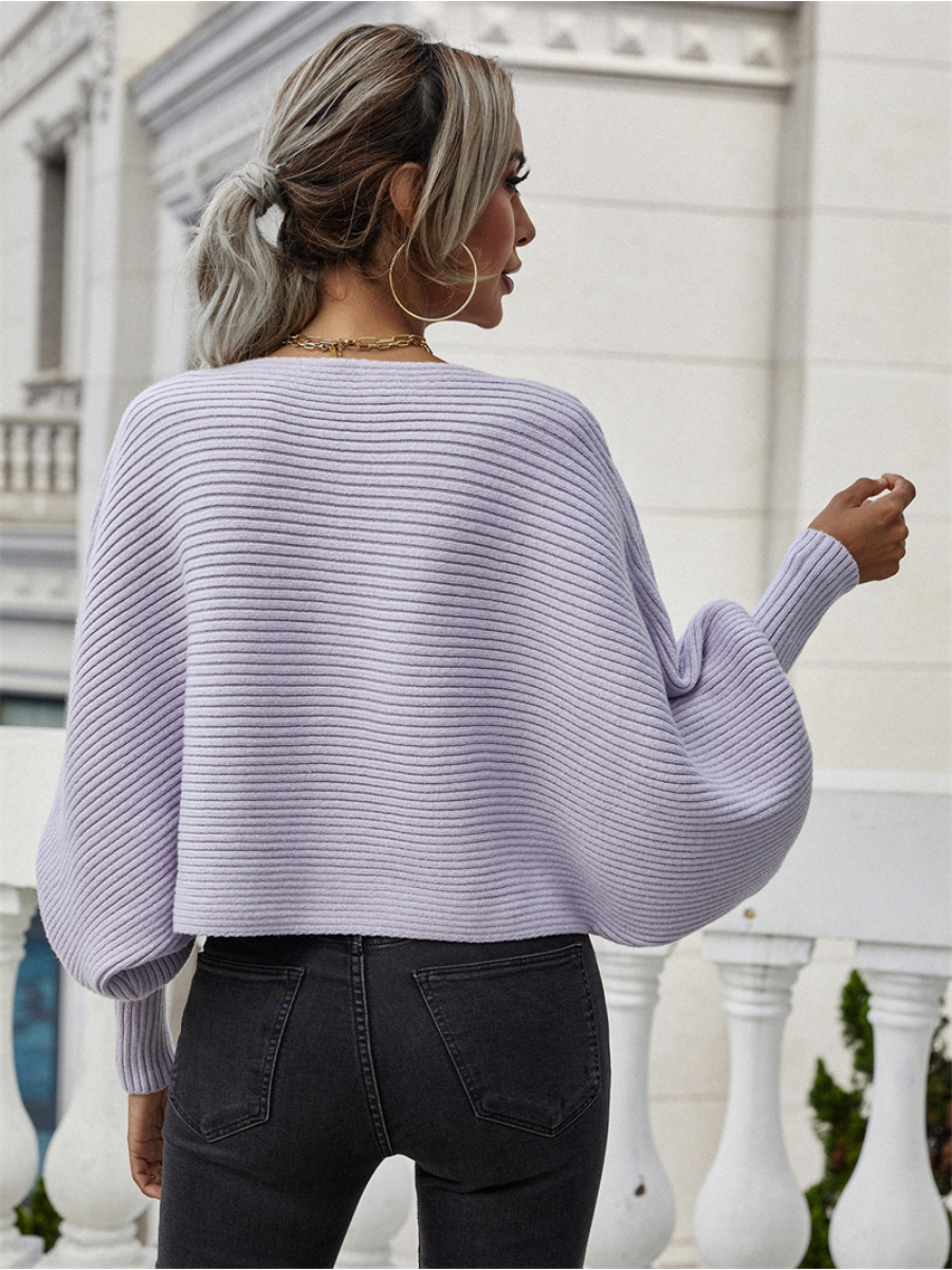 Calistally | GISELE Lantern Sleeve Tighten Cuff Knit Top - Lavender