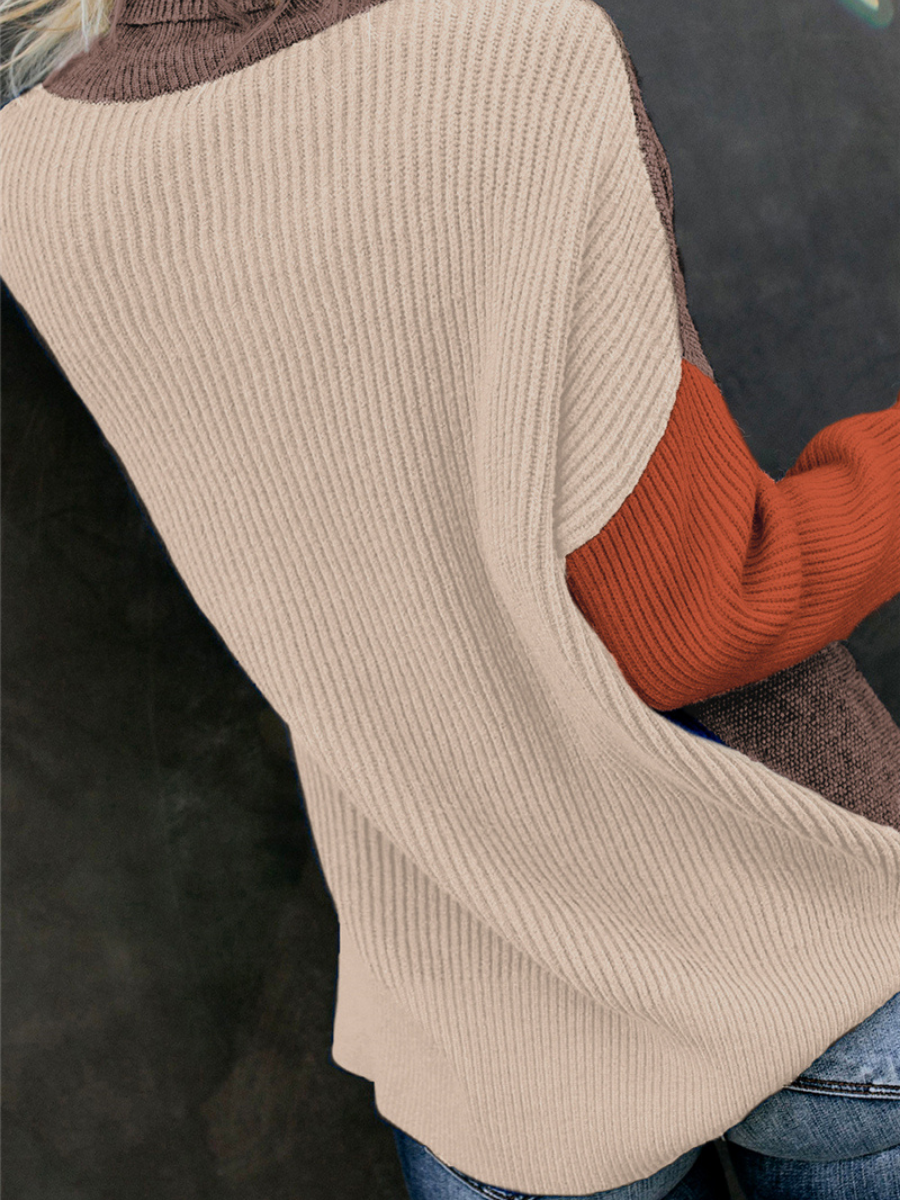 Calistally | ROSAFA Turtleneck Mocha Orange Contrasting Knit Jumper
