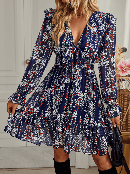 SHOWER ME IN FLORALS MINI DRESS - NAVY
