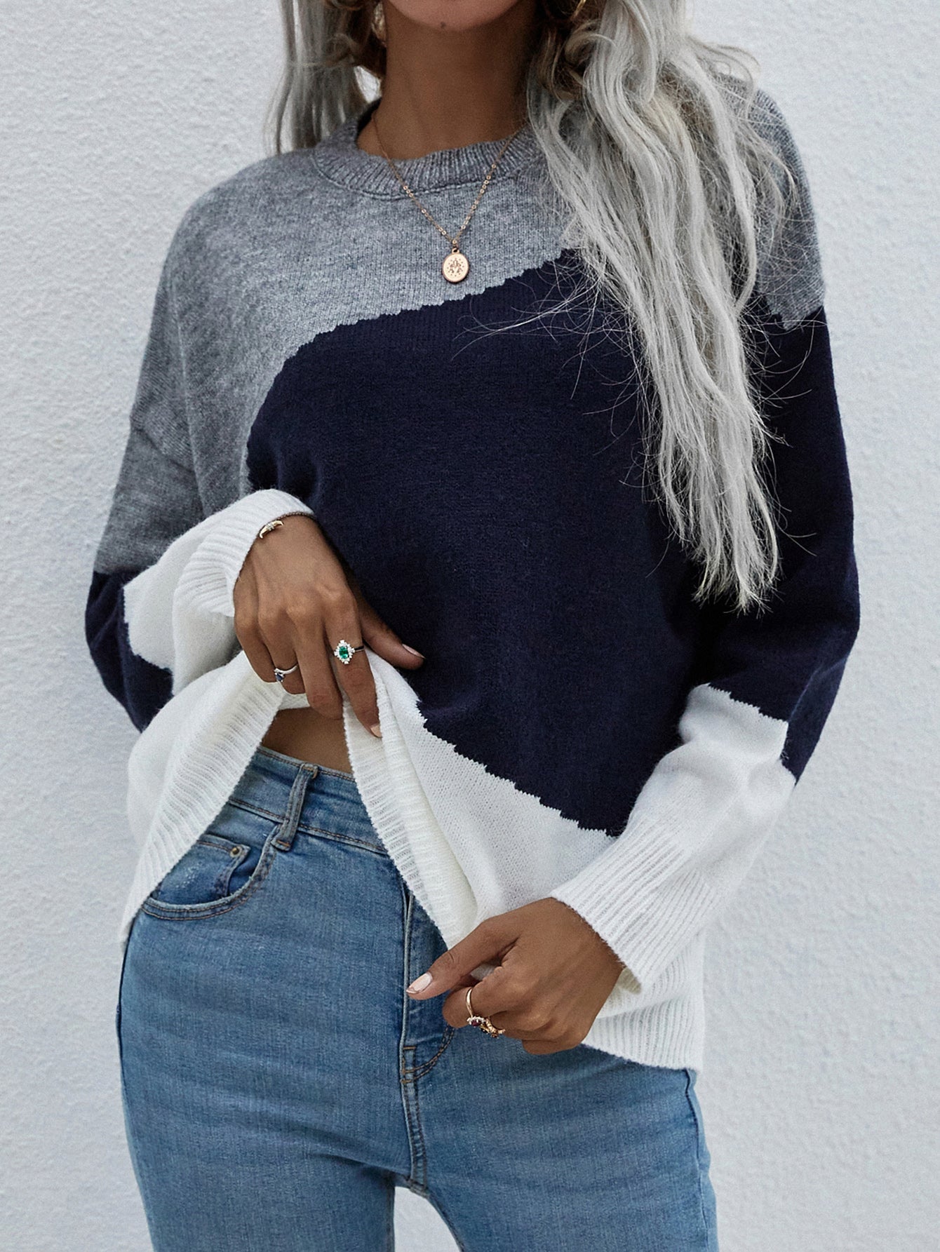 Calistally | ELMA Knit Jumper - Navy Block
