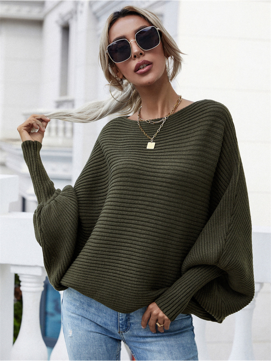 Calistally | GISELE Lantern Sleeve Tighten Cuff Knit Top - Olive
