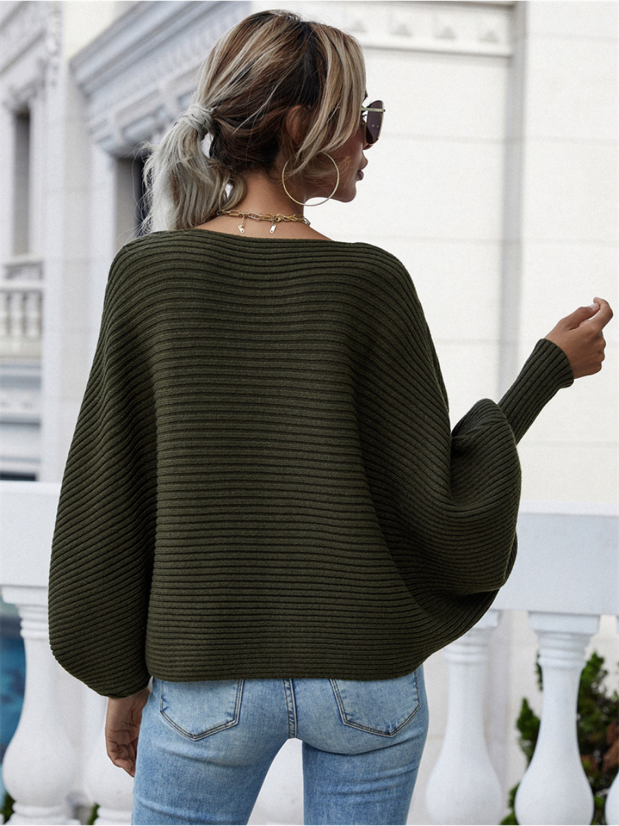 Calistally | GISELE Lantern Sleeve Tighten Cuff Knit Top - Olive