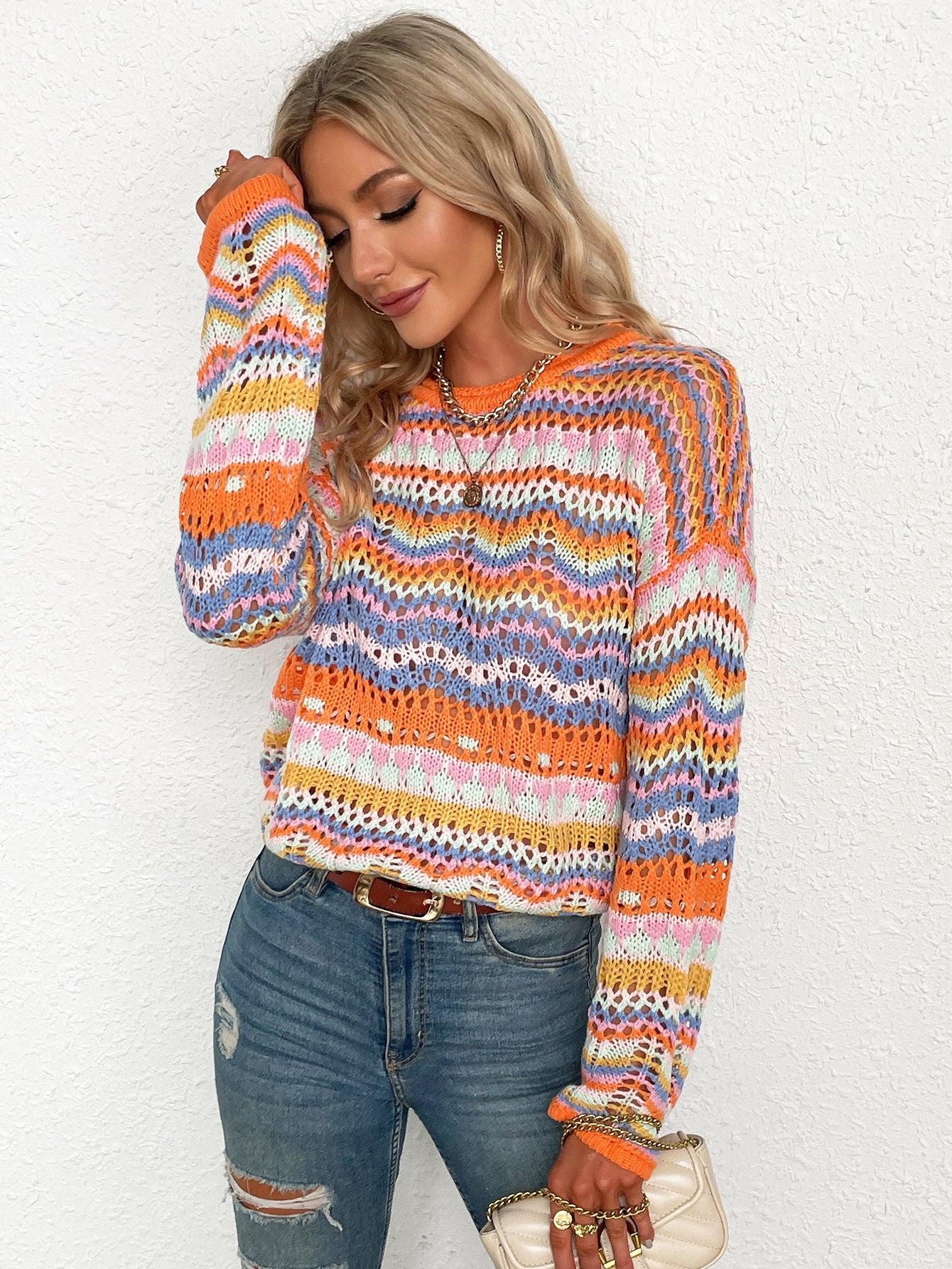 Calistally Doll | MARMO Zig Zag Crochet Knit Top - Orange