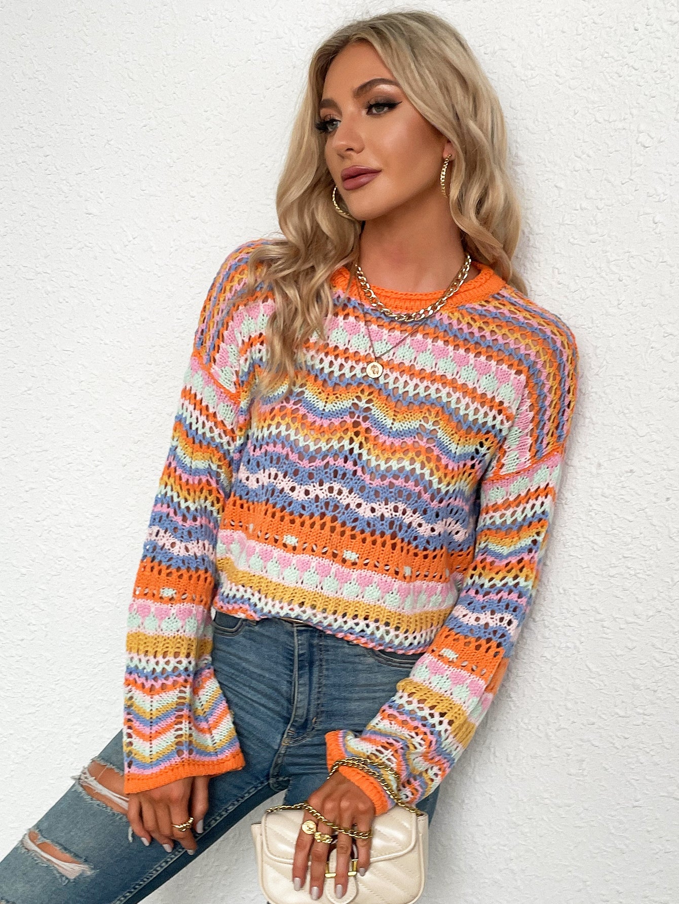 Calistally Doll | MARMO Zig Zag Crochet Knit Top - Orange
