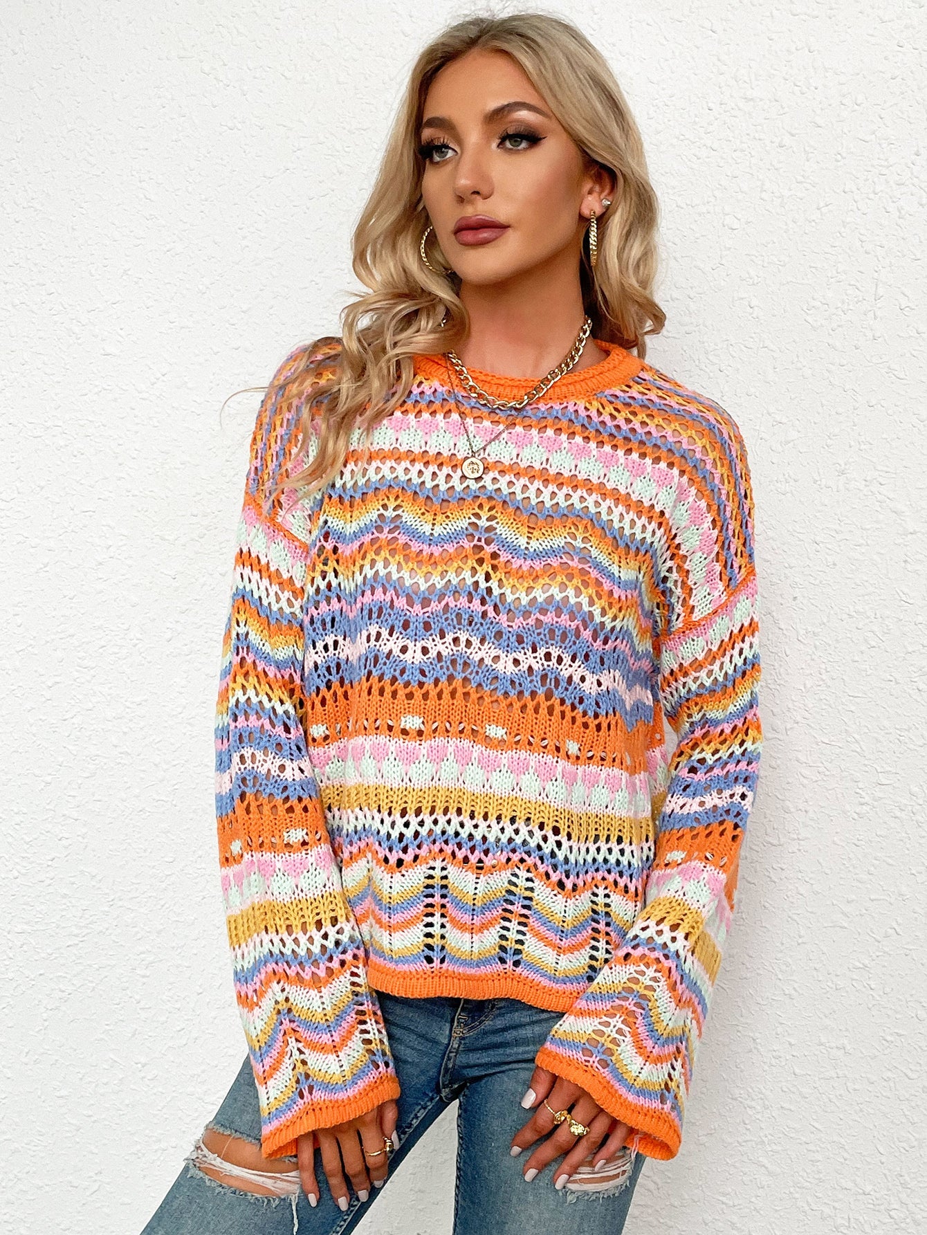 Calistally Doll | MARMO Zig Zag Crochet Knit Top - Orange