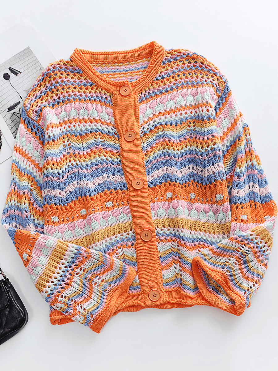 Calistally | Pumpkin Date Knit Cardigan - Orange