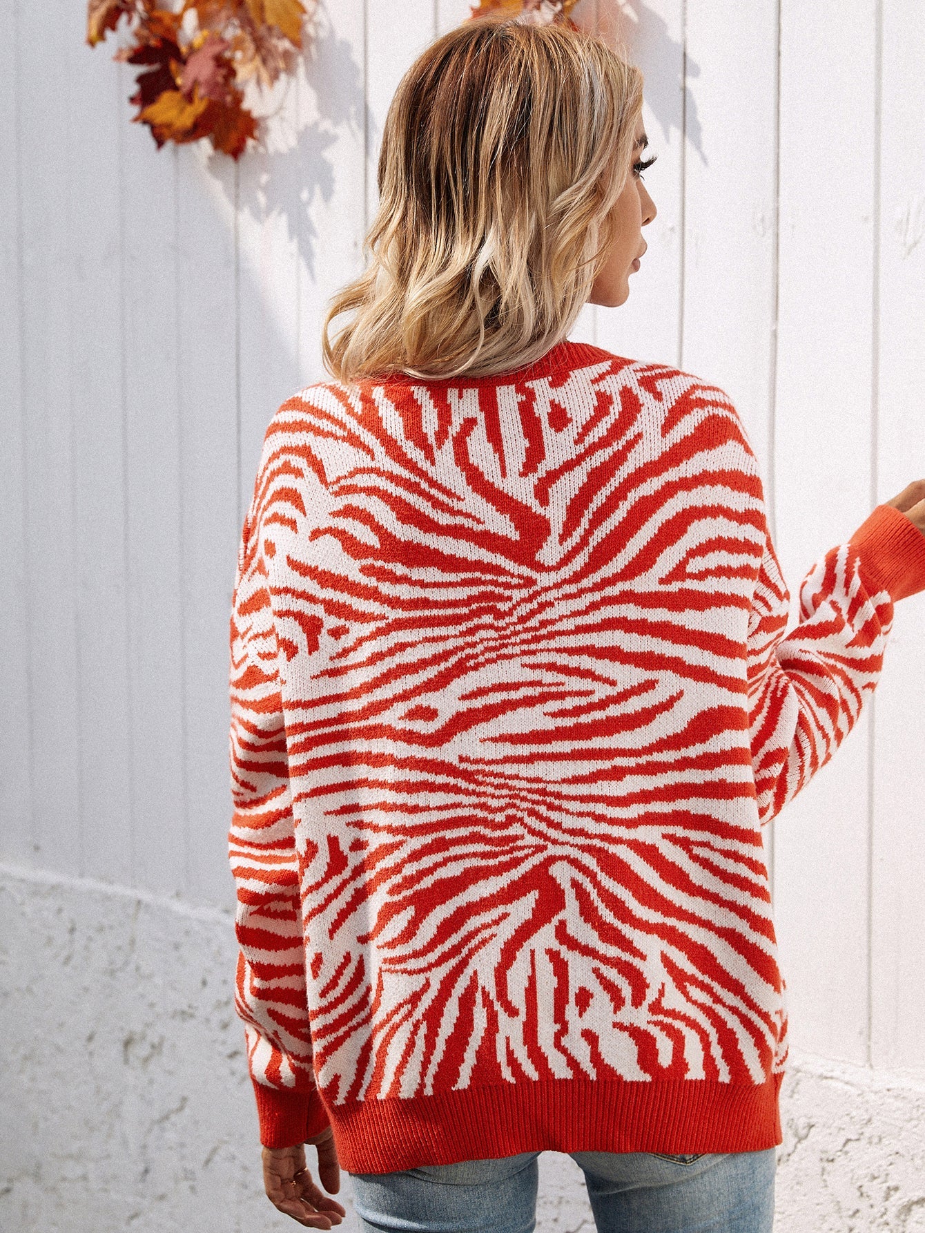 Calistally | Tiger Year Animal Patterned Knit Cardigan - Orange
