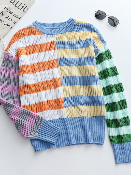 Calistally | ROBERTA Stripe Multi Color Knit Top