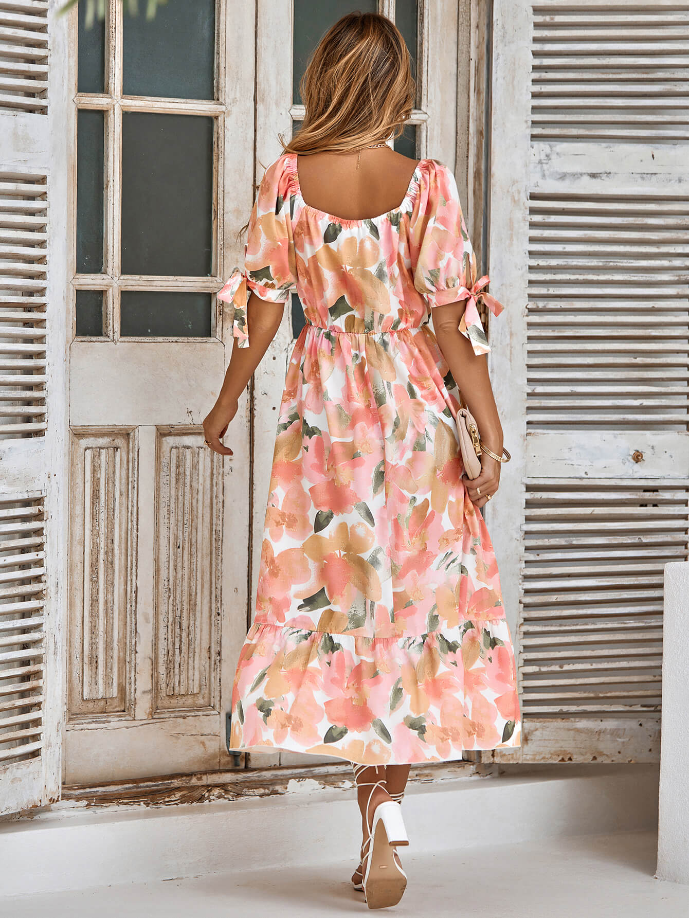 TANYA PAINTING FLORAL SHORT SLEEVE MAXI DRESS - PEACH