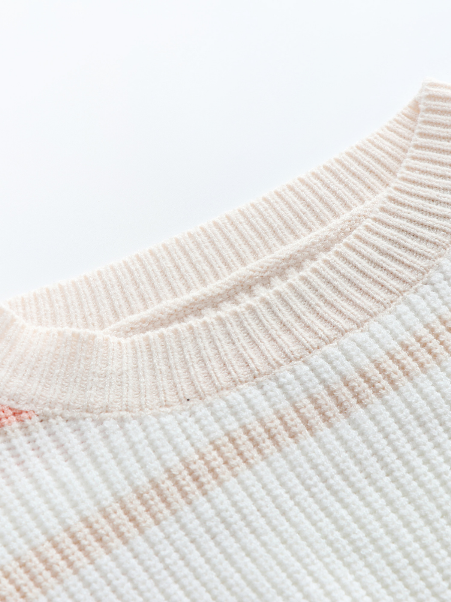 Calistally | Peach Grey Stripe Crew Neck Knit Top