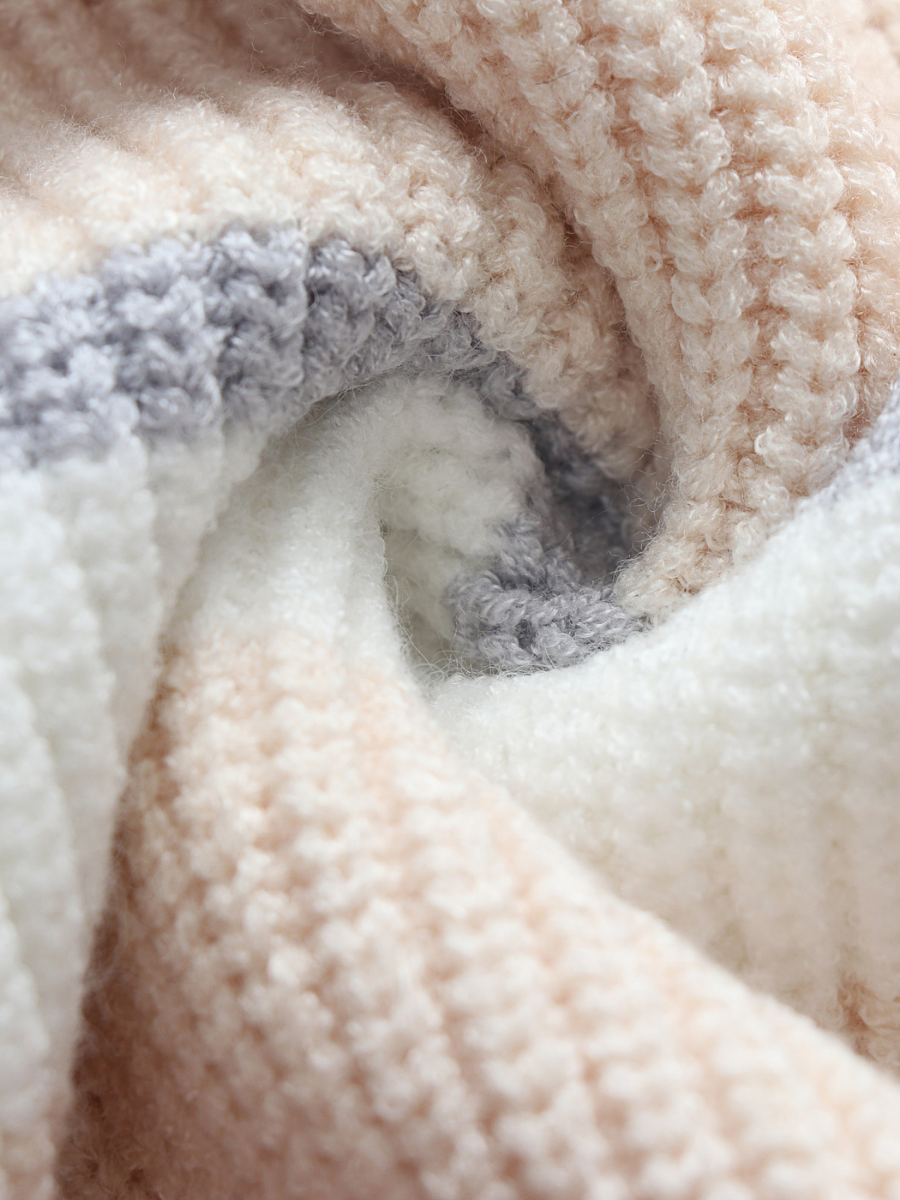 Calistally | Peach Grey Stripe Crew Neck Knit Top