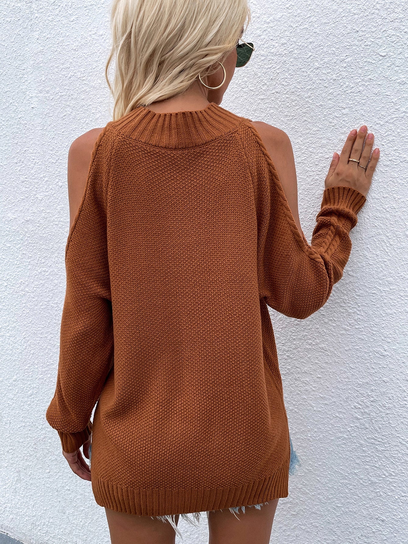 Calistally | Persimmon Shoulder Cut-Out Knit Sweater