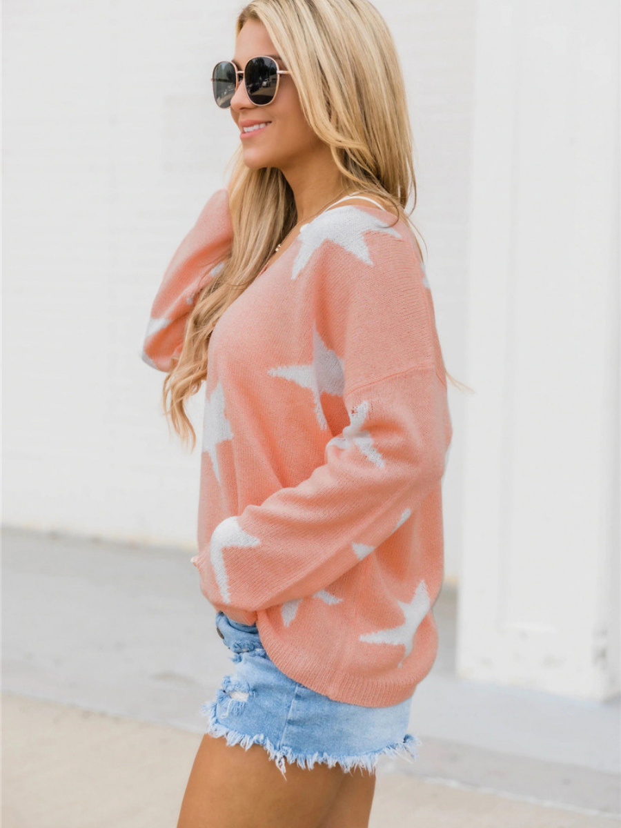 Calistally | Star Gal Low V Neck Knit Jumper - Pink