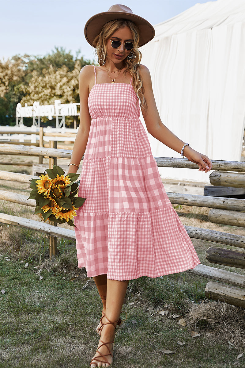MARGARETTA Tartan Midi Dress - Pink