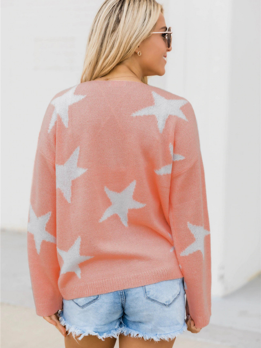 Calistally | Star Gal Low V Neck Knit Jumper - Pink