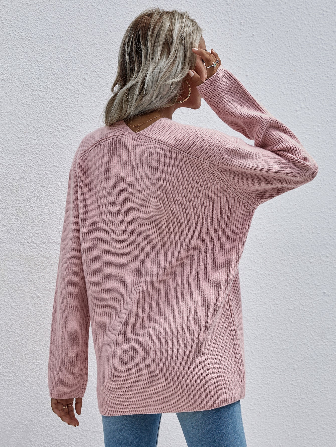 Calistally | Pink Marjorie V-neck Knit Sweater