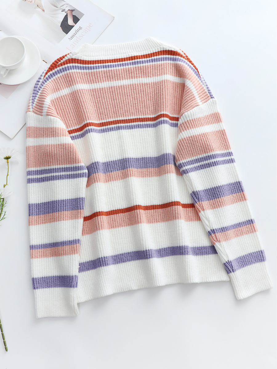 Calistally | Pink Mauve Stripe Crew Neck Knit Top